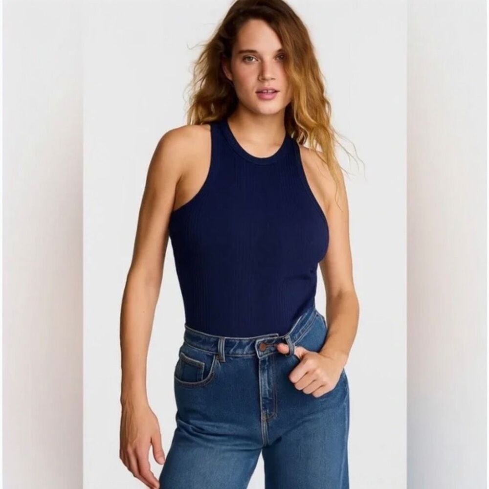 NWT PINK Victoria's Secret Navy Blue Ribbed Tank Bra Top Size XXL